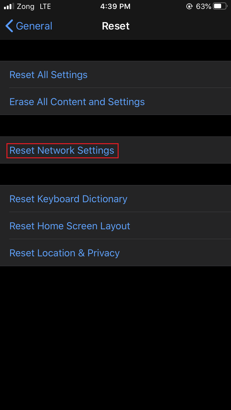 Tap Reset Network Settings on iPhone