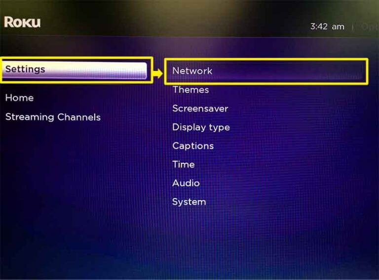 Go into your Roku’s menu, then go to Settings > Network
