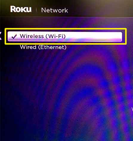 In the Network menu, select Wireless
