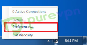 Open Viscosity, right-click the Viscosity menu from system tray and select “Preference." The preferences window should appear.