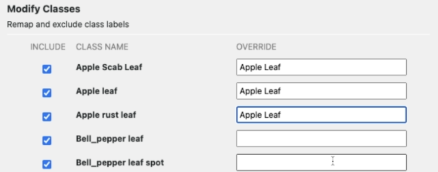Remapping (relabeling) 3 classes to "Apple Leaf."