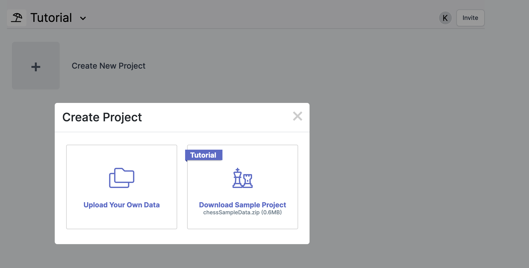 Upload your own data or download sample project tutorial.