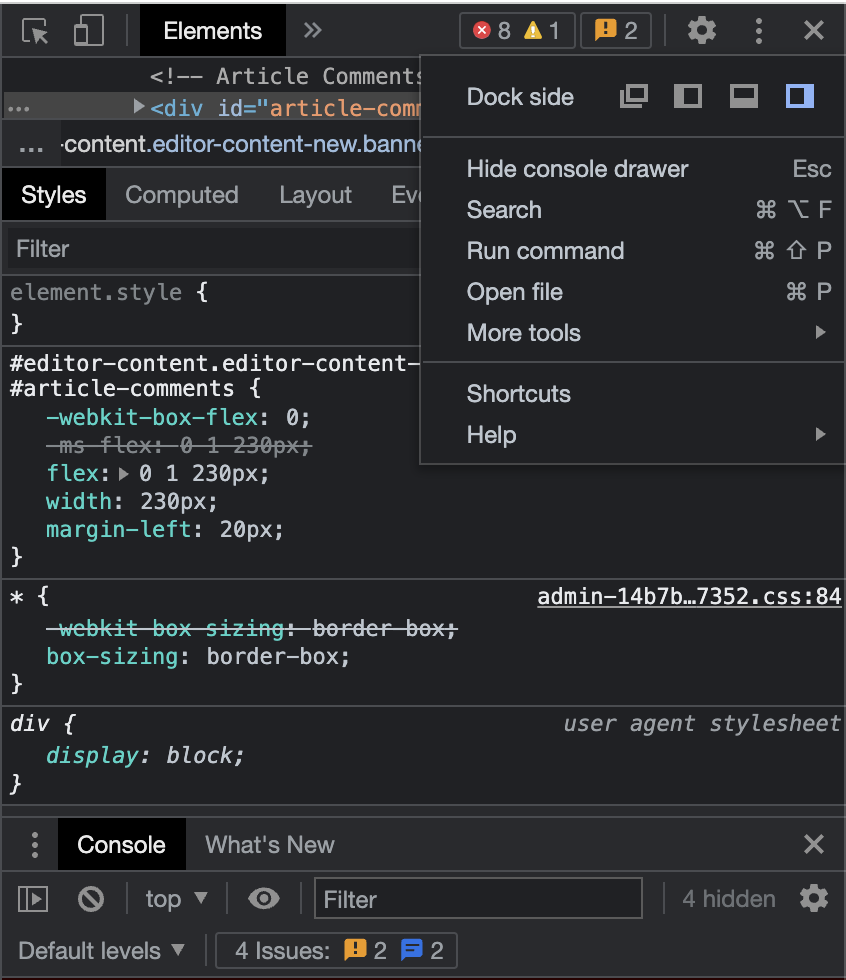 Open "dual sidebar" view in the devtools Console