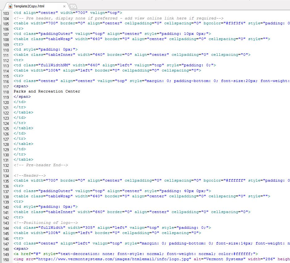 Screen Shot of an open file showing raw html