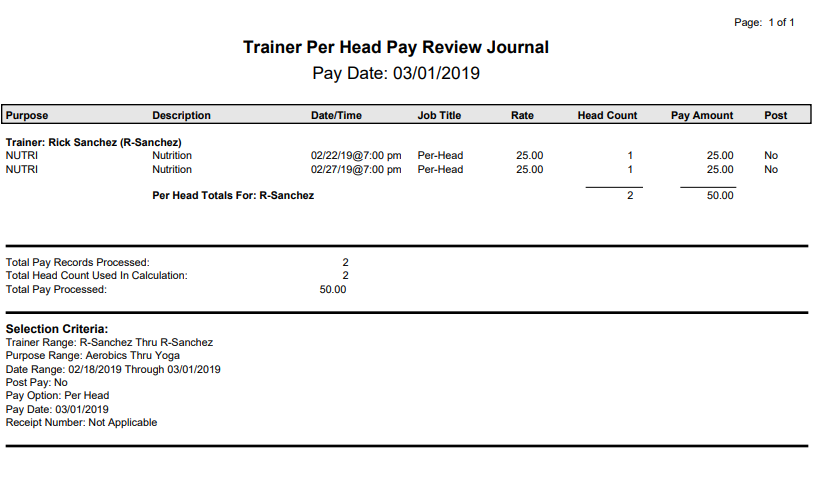 Personal Trainer Payment Processing Journal