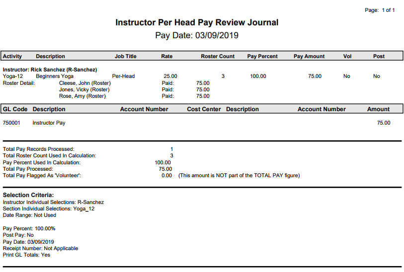 Instructor Pay Processing Journal