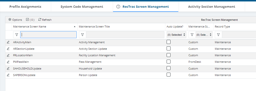 Management Screen Management main DataGrid