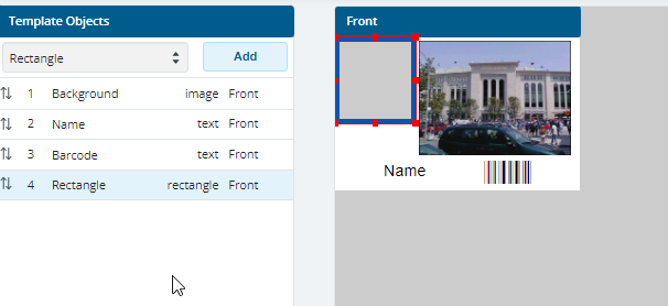 Template Maintenance Detail showing how to move and resize a rectangle object
