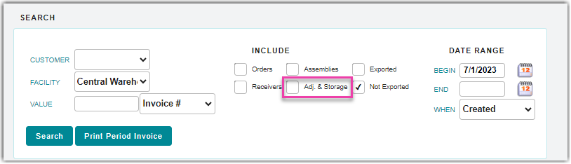 manage invoices adj. & storage option