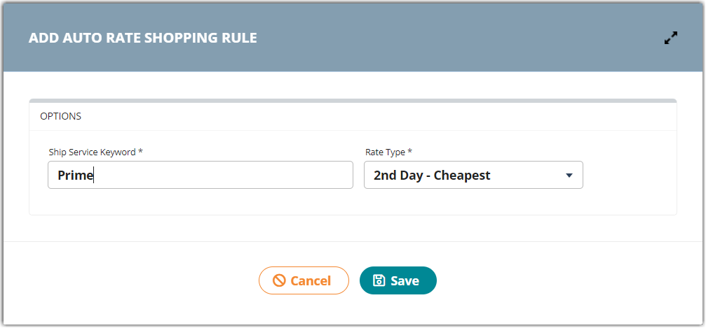 small parcel add auto rate shopping rule window