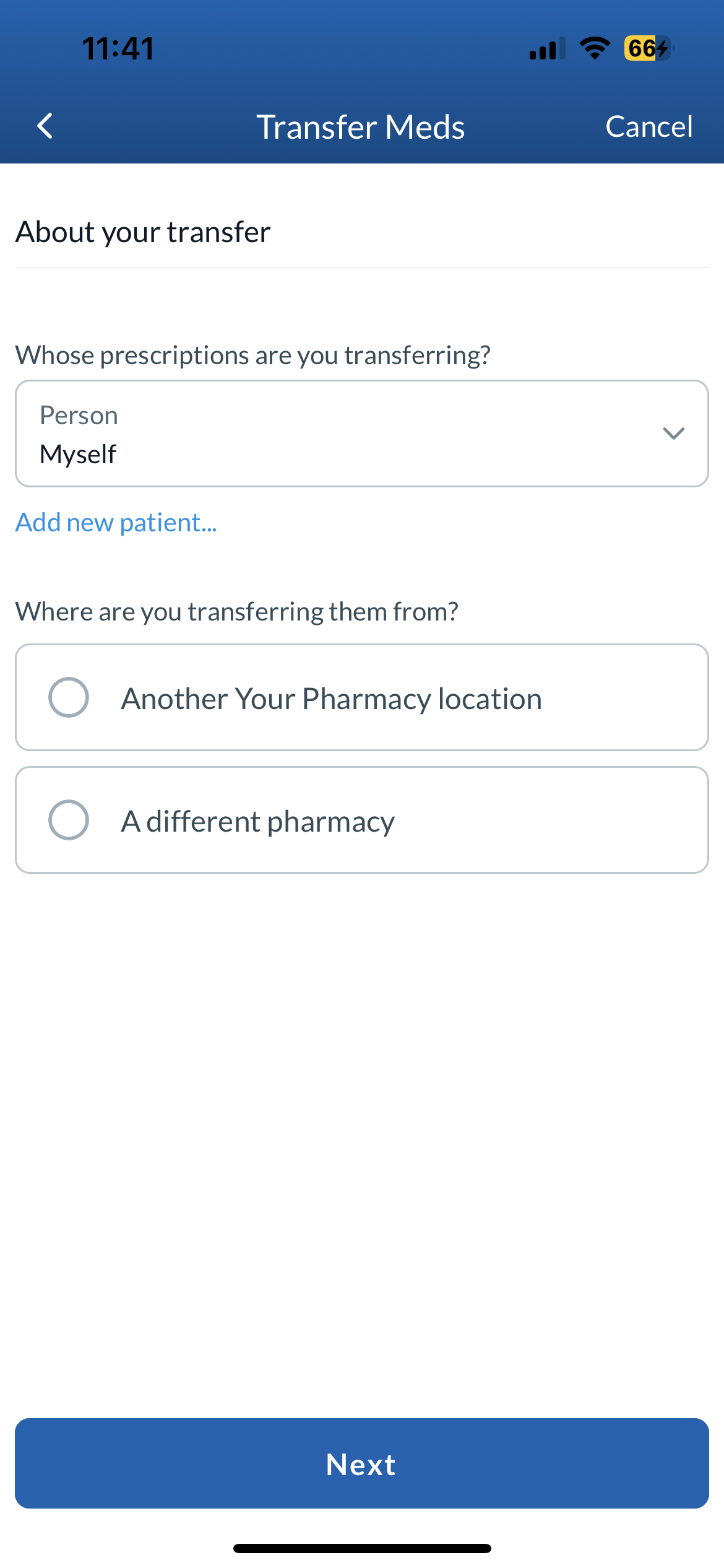 Lumistry mobile app transfer meds screen