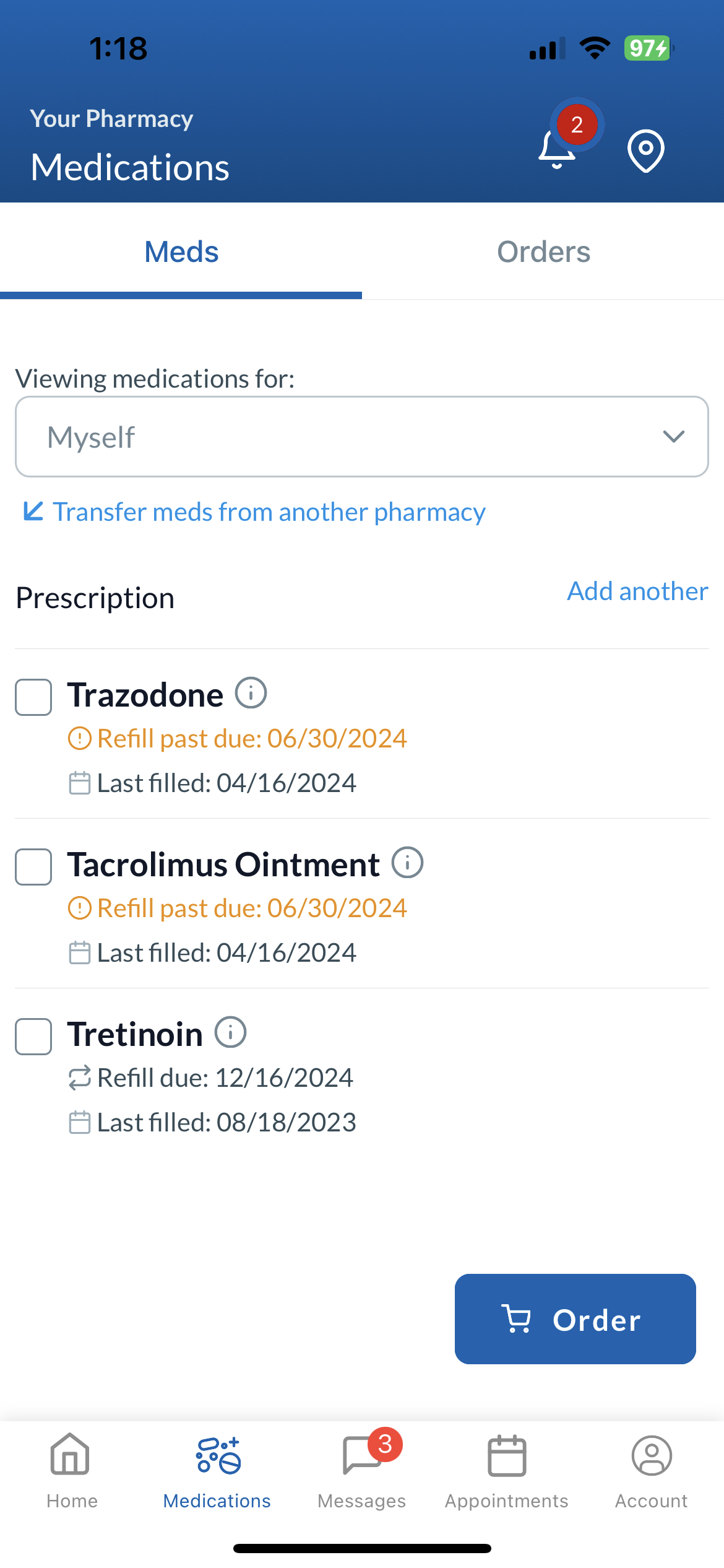 Viewing medication list in patient portal lumistry mobile app