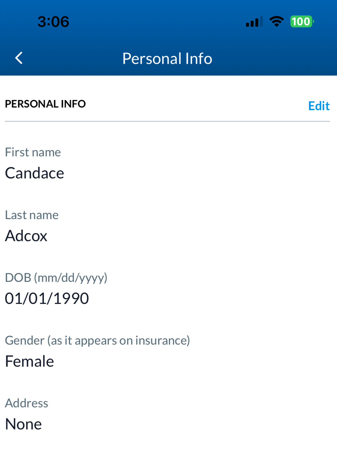 updating personal info in pharmacy app