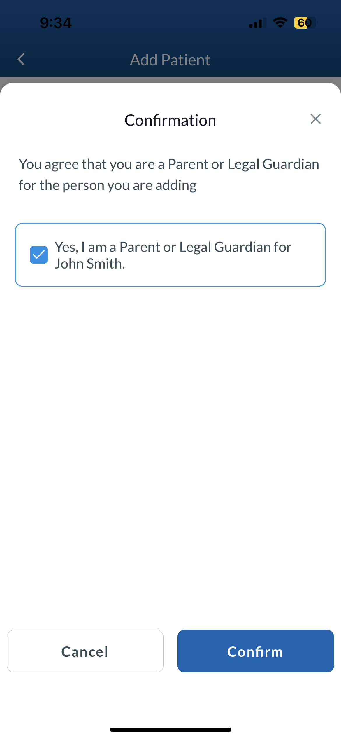 Lumistry patient portal confirmation legal guardian screen