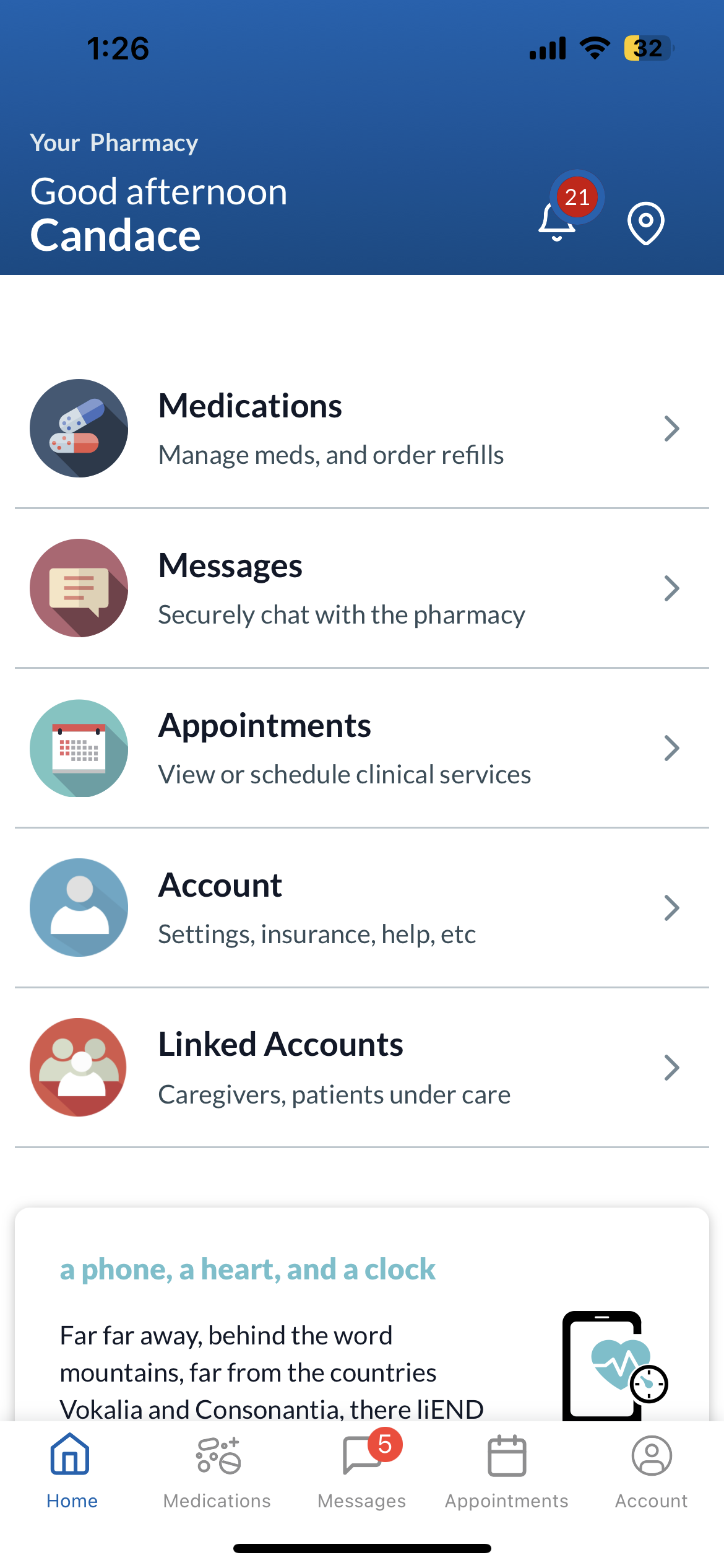 homepage patient mobile app