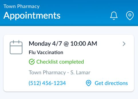 lumistry appointments tab upcoming appointment cardin pharmacy app