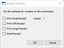 Screenshot of Receipt Defaults window