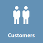 Screenshot of the Customers tile, there are two people on a blue background