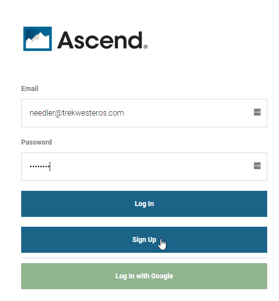Screenshot of Ascend HQ login page