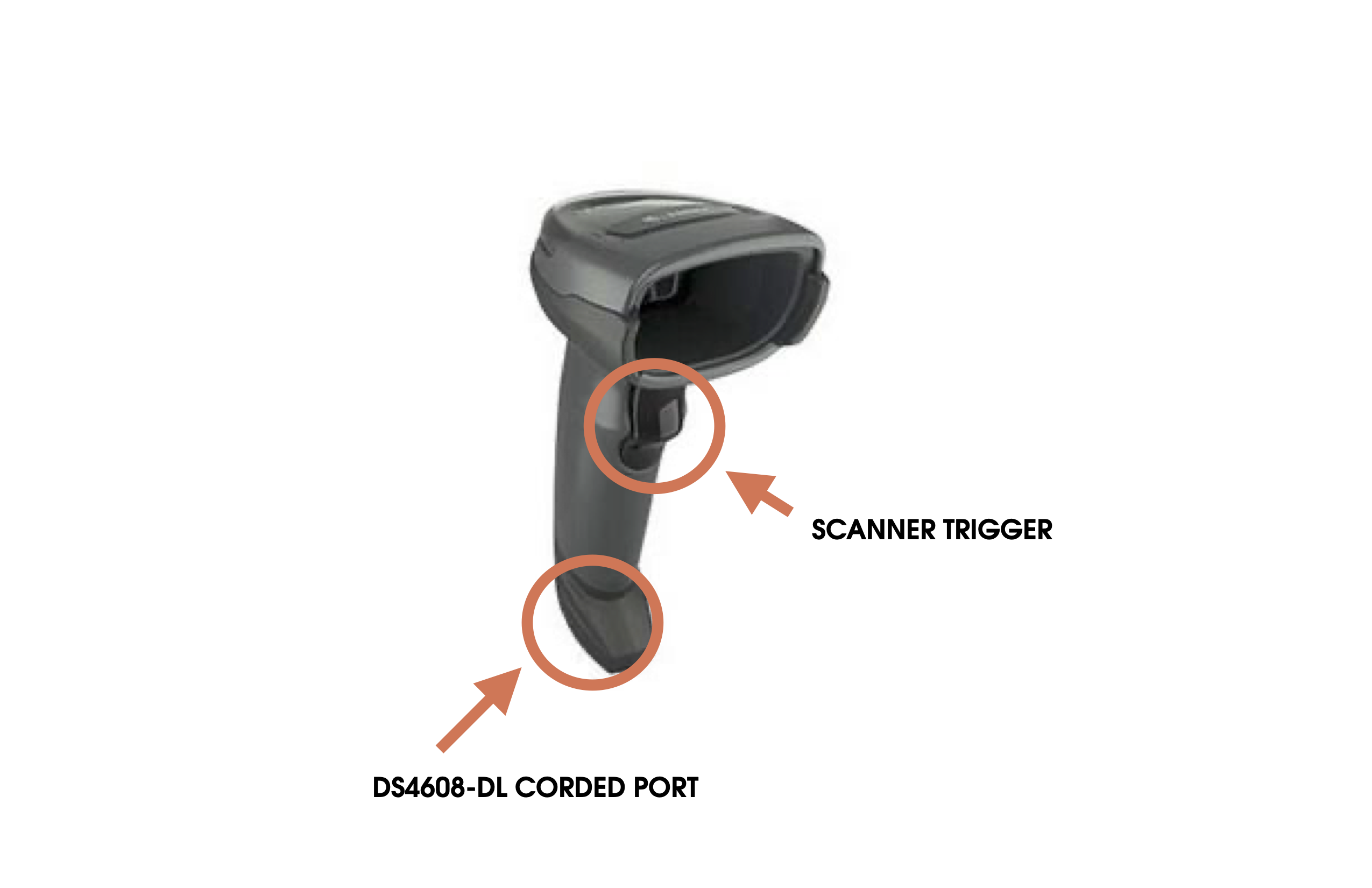 DS4608-DL corded port and scanner trigger photo