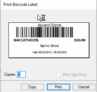 Screenshot of the Print Barcode Label window