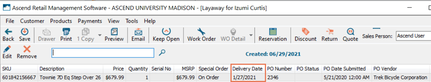Screenshot with Delivery Date highlighted