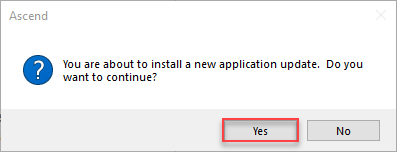 Screenshot of the Install new application update prompt with Yes highlighted
