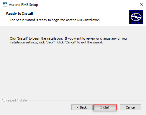 Screenshot of the set up window with Install highlighted