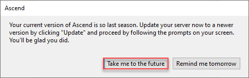 Screenshot of pop up with Take me to the future highlighted