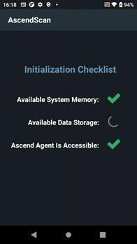 Screenshot of Initialization Checklist that says "Available System Memory, Available Data Storage, Ascend Agent is Accessible"