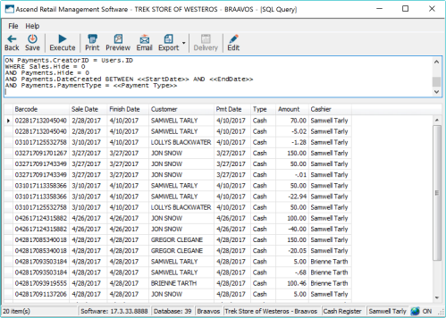 Screenshot of the SQL Query window