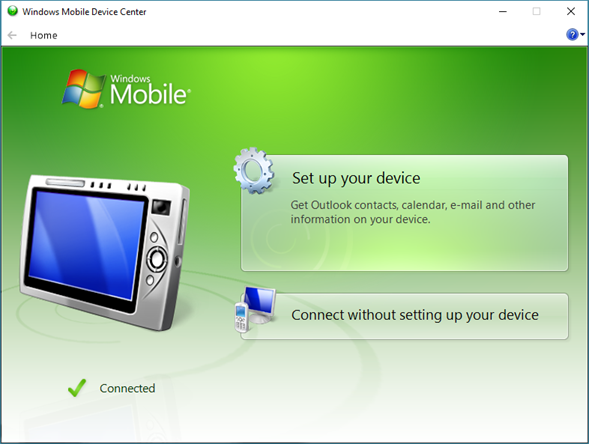 Screenshot of the Windows Mobile Device Center