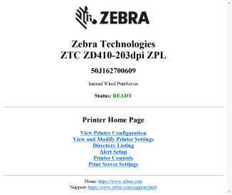 Screenshot of Zebra Technologies webpage