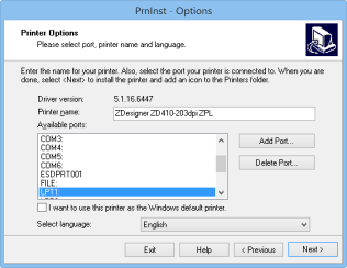 Screenshot of Printer Options window
