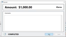 Screenshot of Payment window with Completed message at the bottom