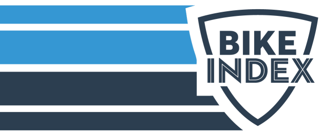 Screenshot of Bike Index logo, four stripes in different blue colors. The words Bike Index in a triangle that is upside down.