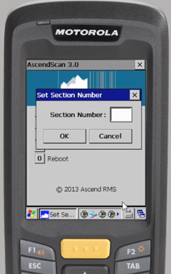 Photo of scanner with Set Section Number pop up