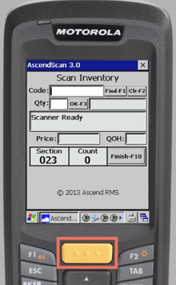 Screenshot of the scanner with the yellow button highlighted