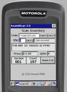 Screenshot of scanner with Scan Inventory screen