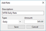 Screenshot of the Add Rate Window