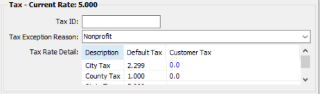 Screenshot of the Tax area in the customer record