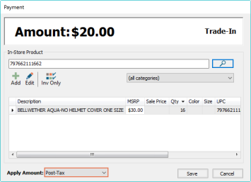 Screenshot of the Payment window with the Apply Amount drop-down menu highlighted