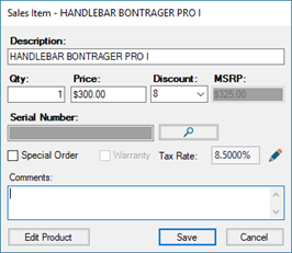 Screenshot of Sales Item window