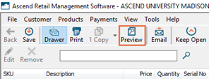 Screenshot of Transaction screen with Preview highlighted