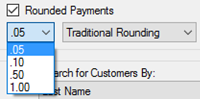 Screenshot of Rounded payments dropdown with .05 selected
