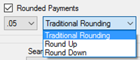 Screenshot of Rounded payments dropdown with Traditional Rounding selected