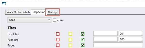 Screenshot highlighting the History tab