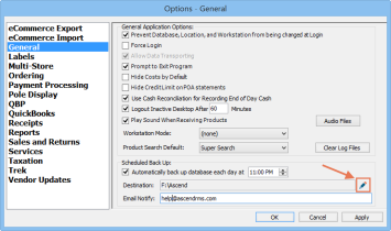 Captura de pantalla de la ventana Opciones - General con una flecha apuntando al icono Editar. Es un lápiz azul y está resaltado
