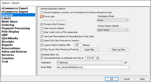 Screenshot of the Options window and General is highlighted. The box is checked and highlighted next to Force Login