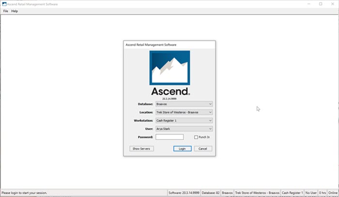 Schermafbeelding van het Ascend inlogscherm